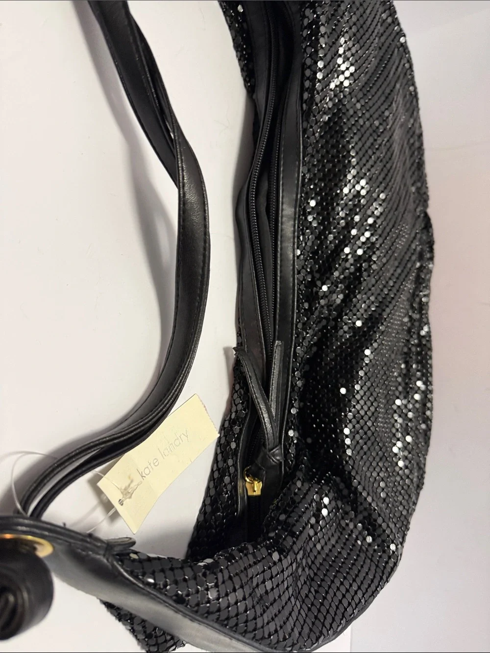 Kate Landry Black Metal Mesh Hobo Bag